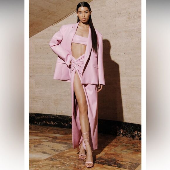 Lapointe Revolve Top Skirt SET Faux Leather Blossom Pink Size 4 - Picture 4 of 15